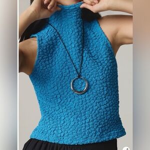 NWT Anthropologie Blue Tassel Popcorn High-Neck Crop Tank Top Size S